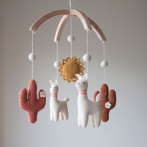 Desert Cacti llama nursery mobile -  Earthy tones crib mobile - baby shower gift - cot mobile - New baby gift, Neutral nursery decor