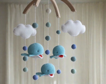 Blue whales nursery mobile - Ocean baby room mobile - Under the sea baby decor, coastal