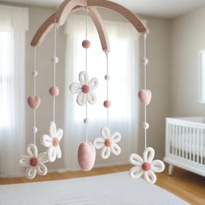 Daisies baby mobile - Floral nursery decor - baby shower gift for girl - Flower cot mobile - Botanical crib mobile - Retro - Handmade in UK