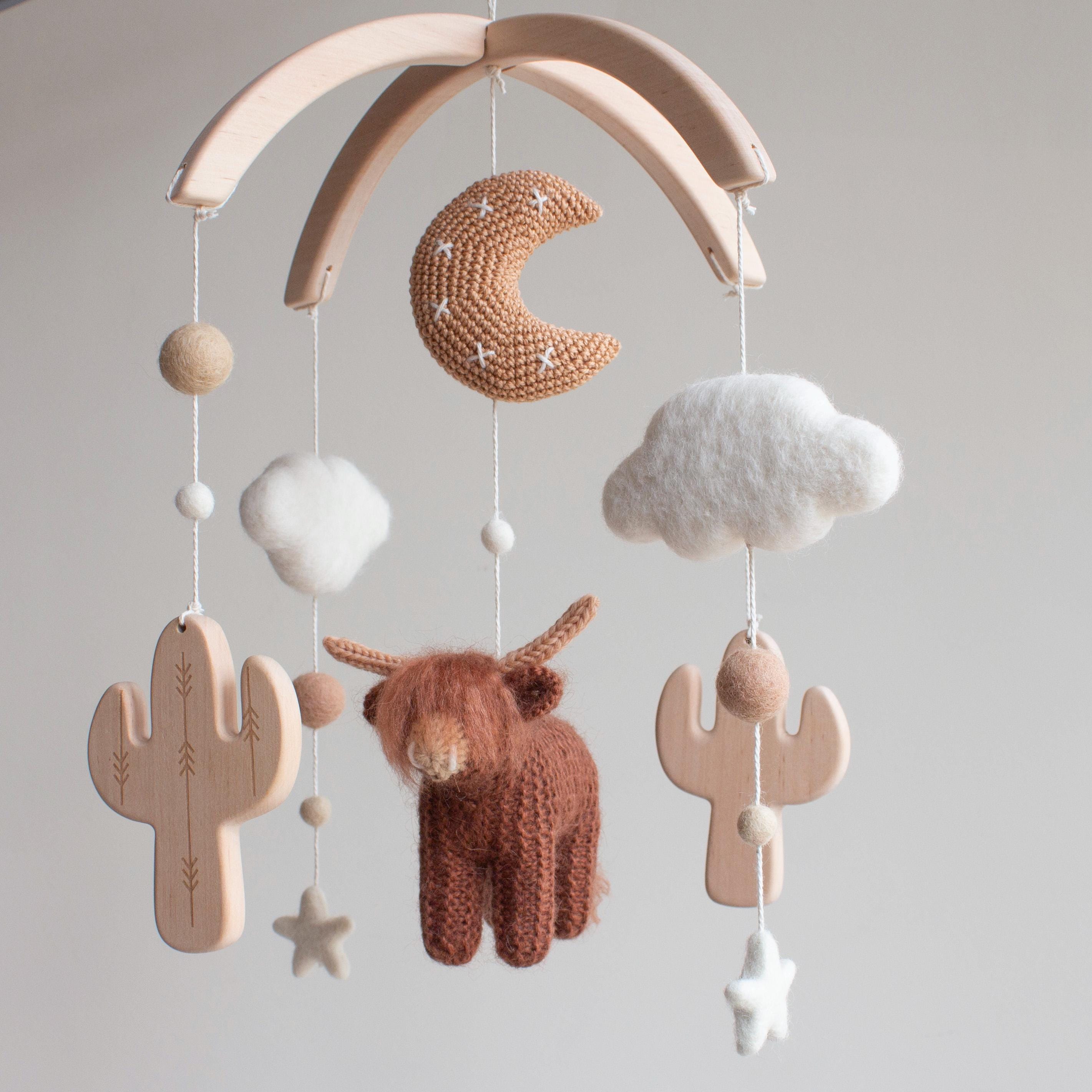 Nursery Decor Girls Cot Mobile Longhorn Cow Wooden Cactus Baby