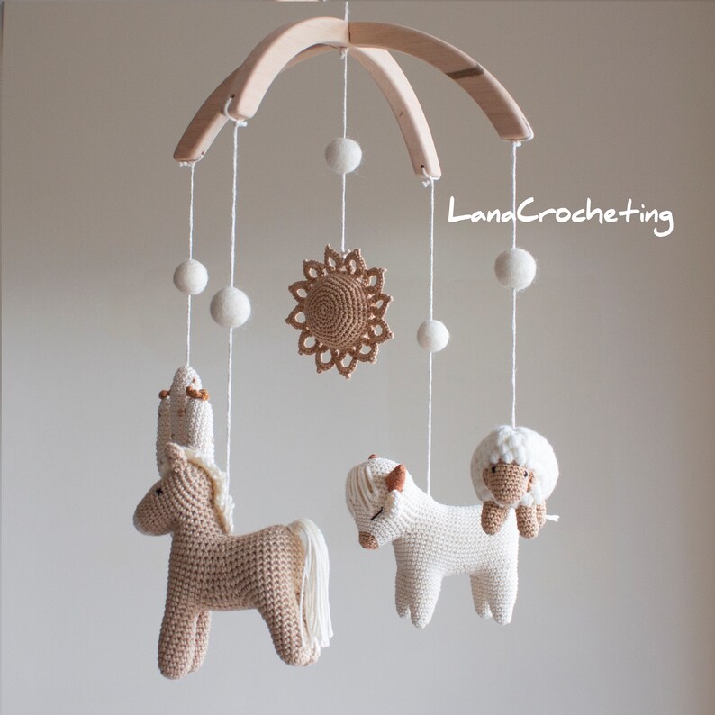 Boho Farm Nursery Mobile Highland Cow Horse Sheep Sun Etsy