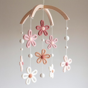 Boho Daisy Baby Mobile: Knitted Wool Flowers, Botanical Nursery Decor, Handmade in UK