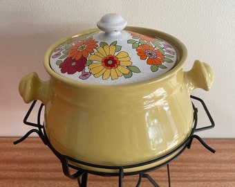 Stoneware fondue pot and stand super groovy made in Japan