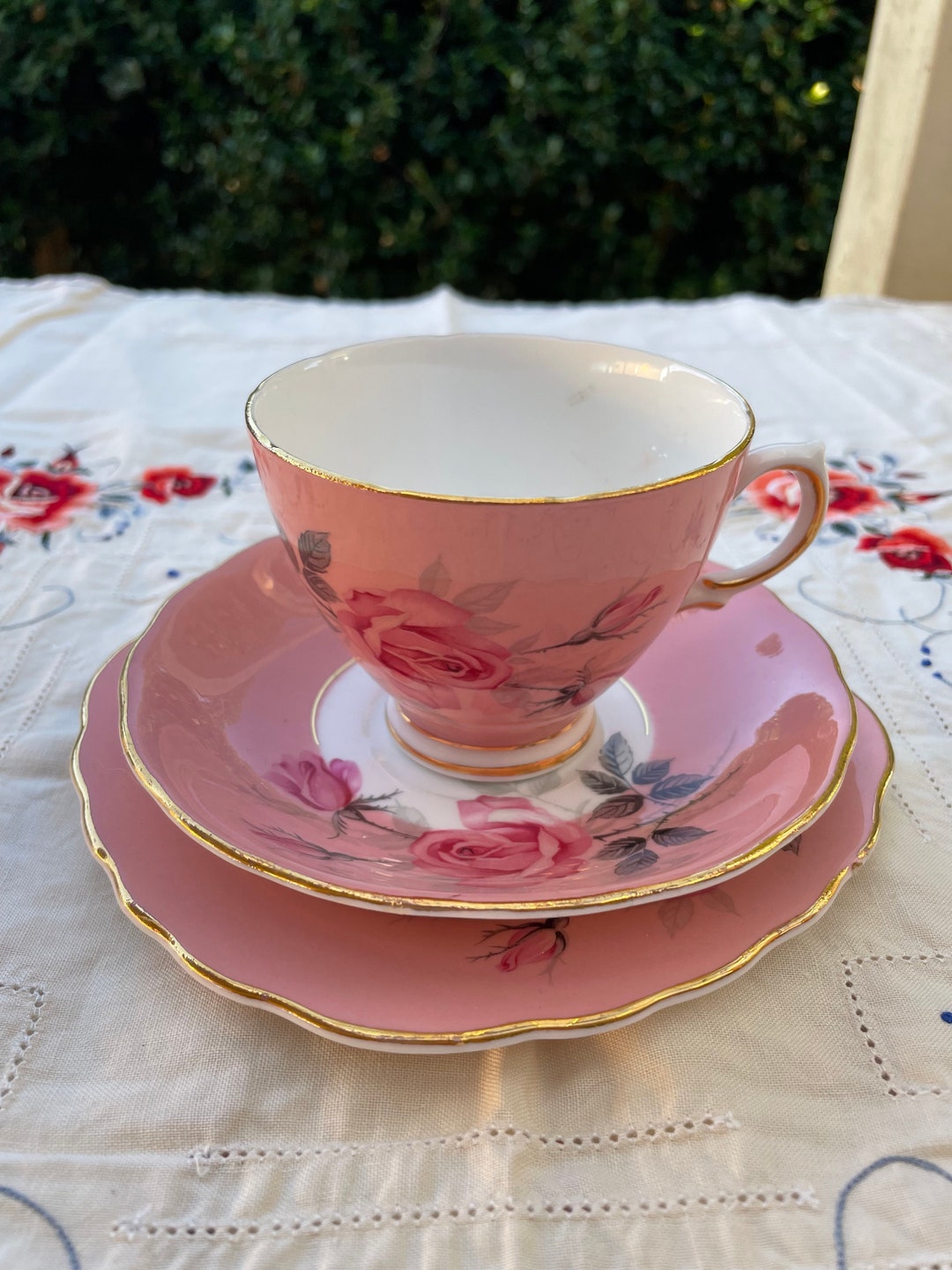 Colclough English Bone China Pink Rose Trio - Etsy