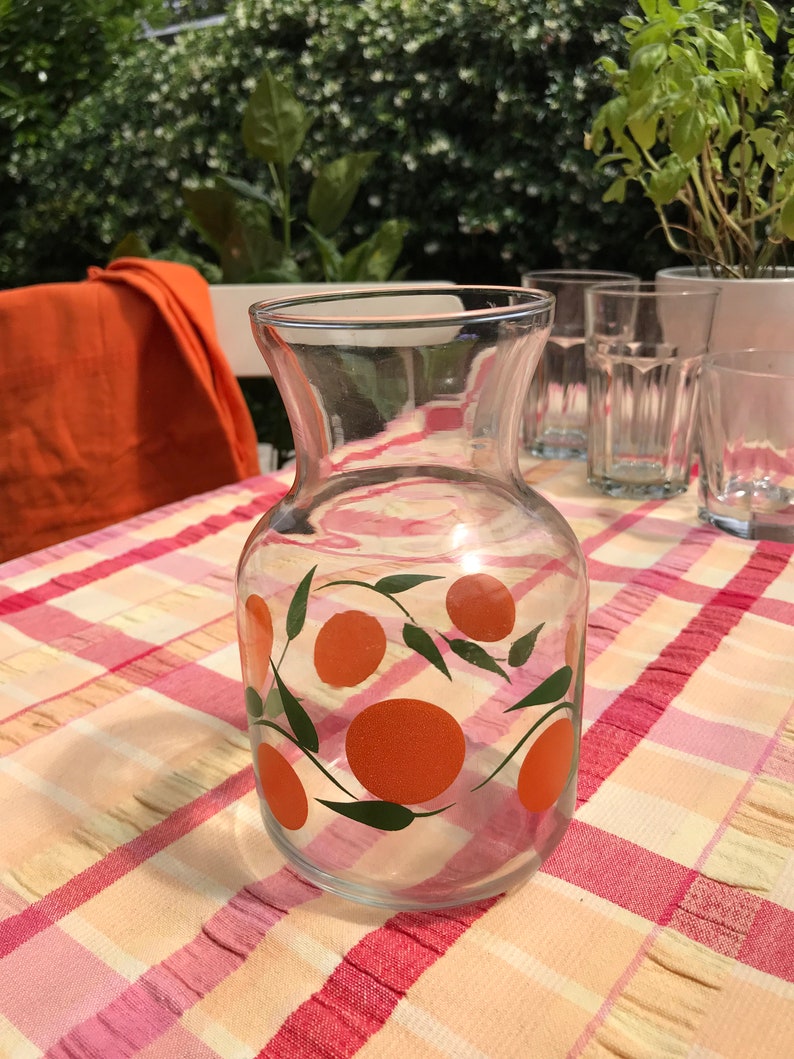 Retro 1970s Oranges Design Glass Pitcher Jug Cool! image 2