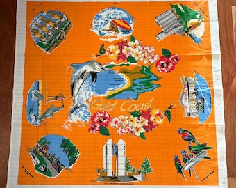 Rare! Very Retro early 1970s Gold Coast Souvenir Table Cloth