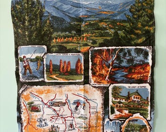 RETRO 1970s Bright VIC Ski Fields Souvenir Tea Towel