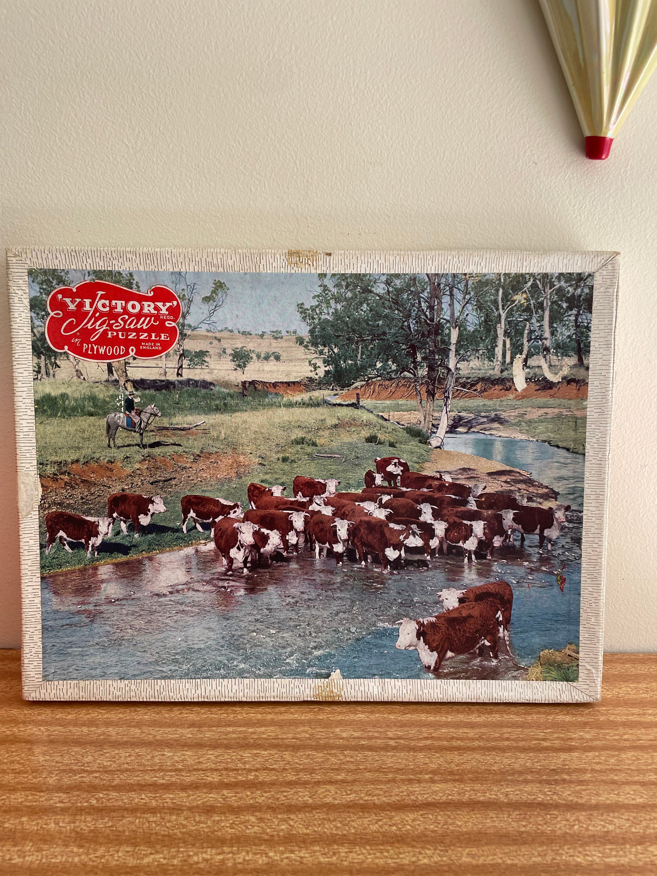 Puzzle Vintage Cow-boy Western 1950's USA - Complet, Bon état, Carton Multicolore