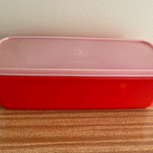 Vintage Tupperware Orangey Red Rectangular Vegetable Fridge Storage Container and Crisper with Lid