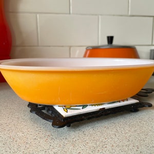 Orange oval Pyrex oven dish