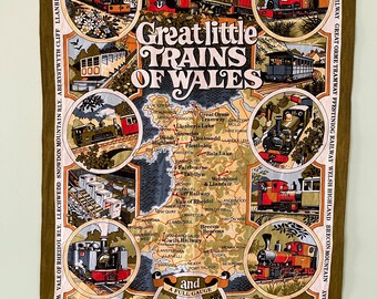 Torchon souvenir « Grands petits trains du Pays de Galles », années 80