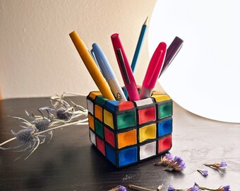 DIY Rubik's Cube Planter: Paint Your Own Desk Organizer