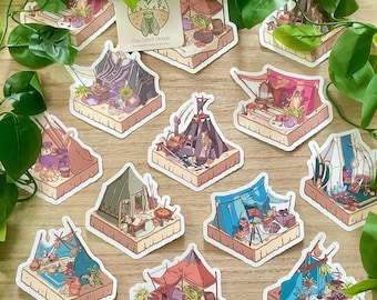 Pegatinas del campamento diurno de Baldur's Gate 3: decoración acogedora para gamers.