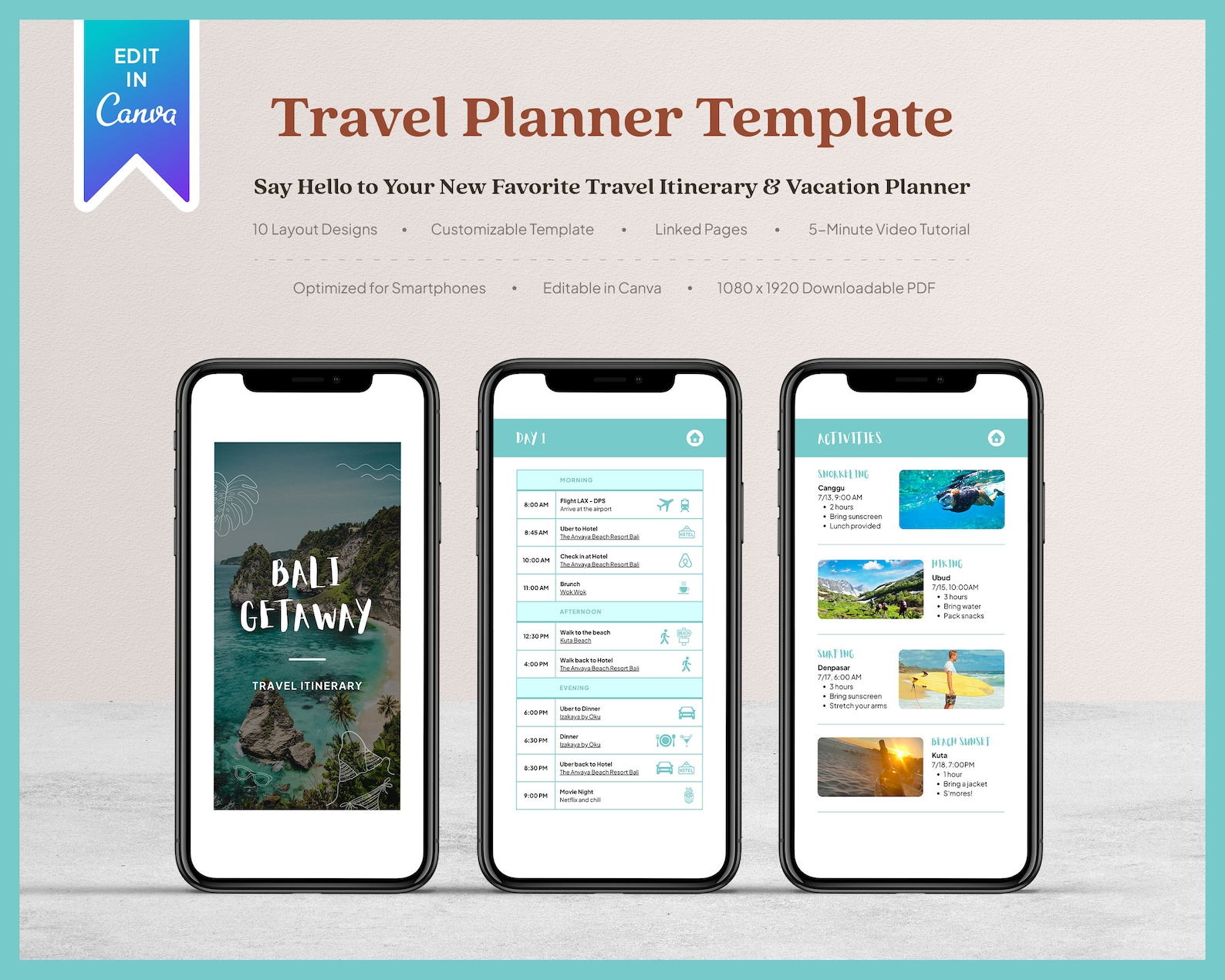 Mobile Travel Planner Template, Editable Canva Template Travel ...