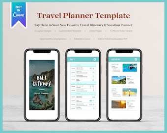 Mobile Reiseplaner-Vorlage, bearbeitbare Canva-Vorlage Reiseplaner, Urlaubsplaner, Urlaubsplaner, digitaler Reiseplaner