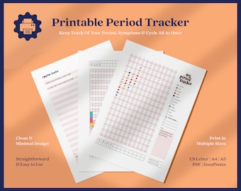 Period Tracker, Period Journal, Menstrual Cycle Planner, Ovulation Tracker, Symptom Tracker, Digital Printable PDF