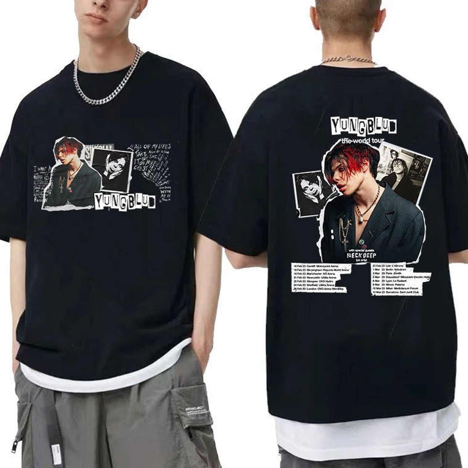 Discover Yungblud World Tour 2023 Fan zweiseitiges T-Shirt