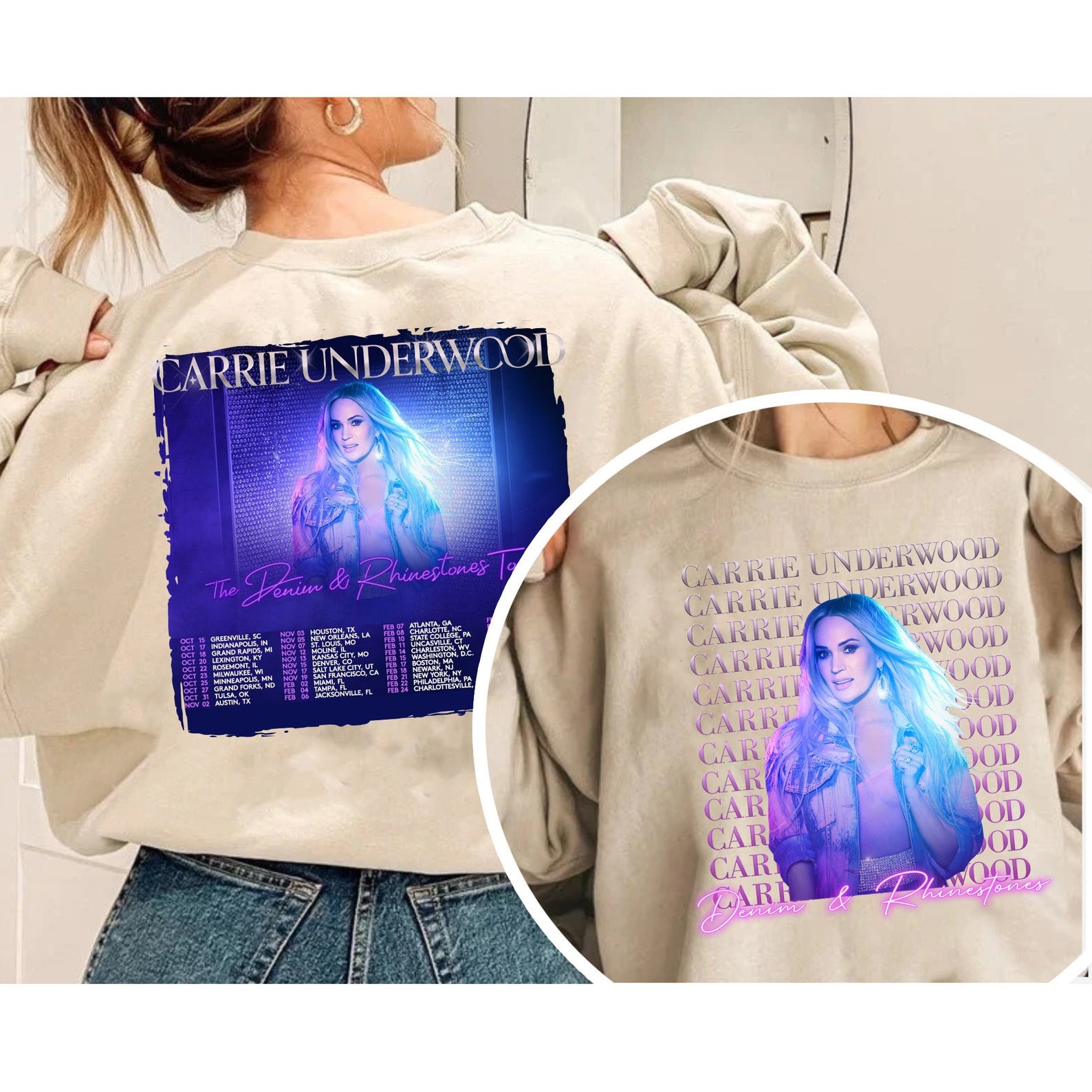 Discover Carrie Underwood Denim and Rhinestones Tour 2023 T-Shirt, Carrie Underwood Sweatshirt