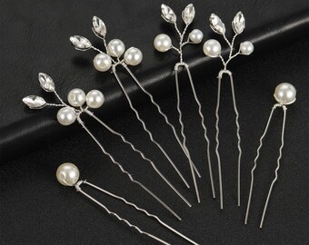 Pearl Bridal Hair Pins 6 Pcs,Wedding Crystal Hair Pins,Bridesmaid Hair Accessories,Bridal Headpiece,Wedding Hair Piece,Wedding Jewelry