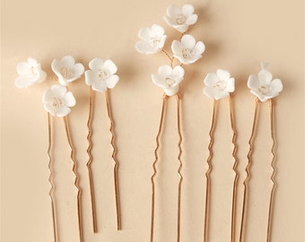 Bridal Wedding Flower Hair Pins 5pcs,White Floral Hair Pins,Bridesmaid Hair Accessories,Bridal Headpiece,Wedding Hair Piece,Bride Hair Clips