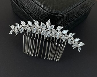 Pettine per capelli da sposa, pettine per capelli foglia di cristallo da sposa, ciocca per capelli da damigella d'onore, accessori per capelli in argento con strass, pettine decorativo per velo