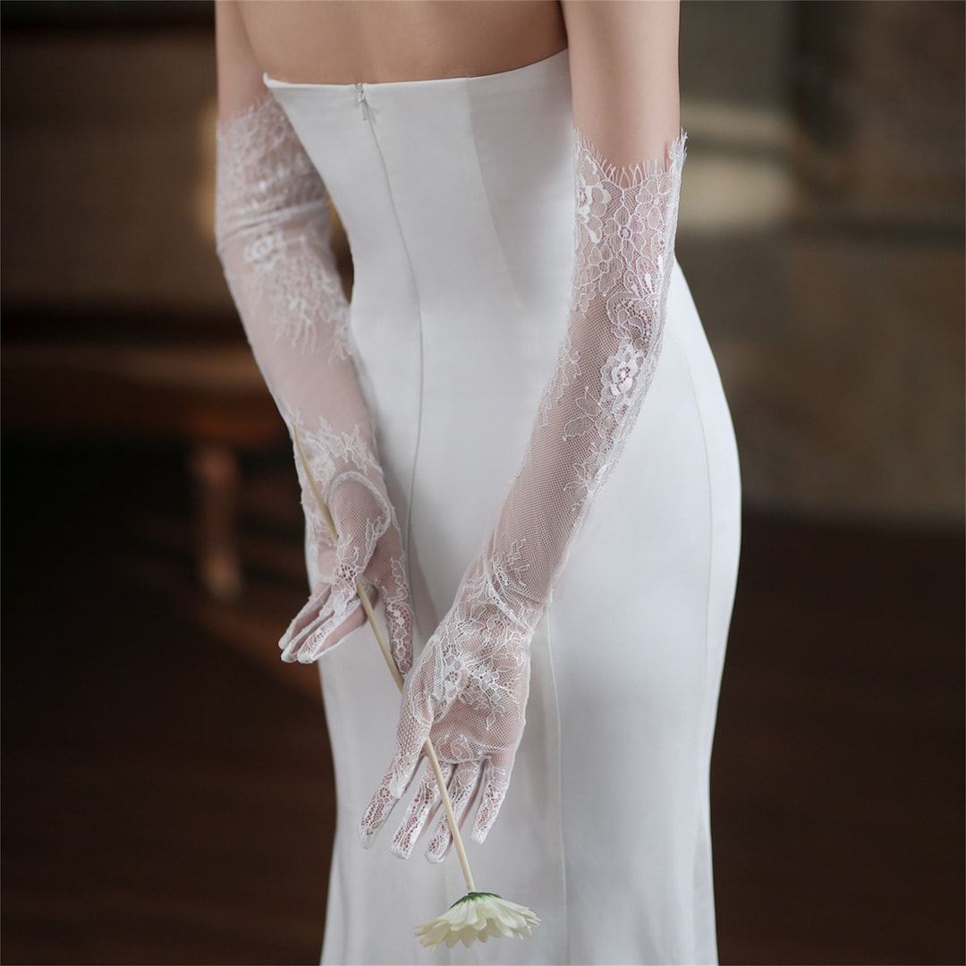 White Flower Lace Sleeve Gloves,bridal Long Gloves,wedding Dress Arm ...