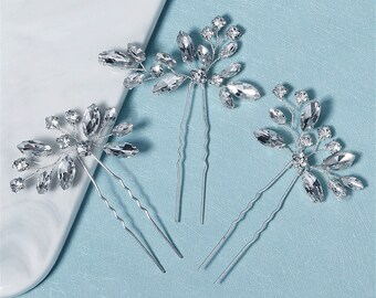 Wedding Crystal Hair Pins 3 Pcs,Bridal Headpiece,Wedding Hair Accessories,Bridesmaid Hair Pins,Bridal Hair Clip,Wedding Jewelry