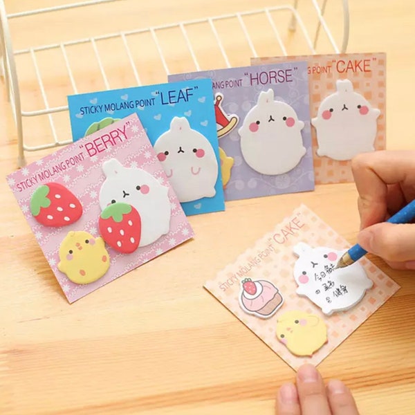 3 in 1 Bunny Molang Sticky Notepad | Pack Cute Cartoon Sticker Sheet Memo Journal Cartoon Kawaii Desk Office School Korea Japan Stationery