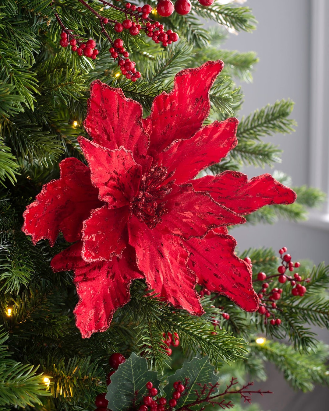 Artificial Poinsettia Christmas Tree Flower Decoration Red Etsy