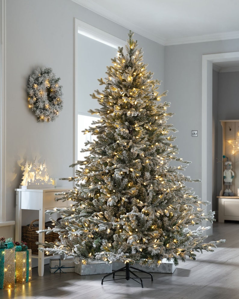 Snow Flocked Fraser Fir Christmas Tree With Chasing Warm LED Lights Etsy