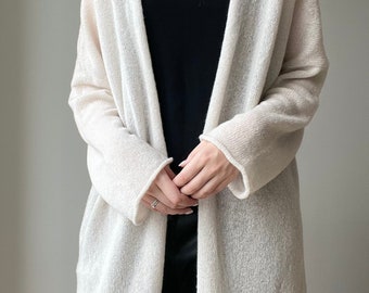 Beige Long Pure Cashmere Cardigan, Summer cardigan, Women knitted cardigan, Loose cardigan, lightweight knit cardigan, Wedding cardigan