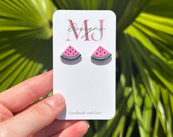 Watermelon studs  | polymer clay earrings | stainless steel posts | hypoallergenic | nickel free | Vacation earrings