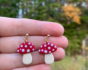 Mushroom Dangle Earrings | Polymer Clay Earrings | Handmade Earrings | boho Earrings |