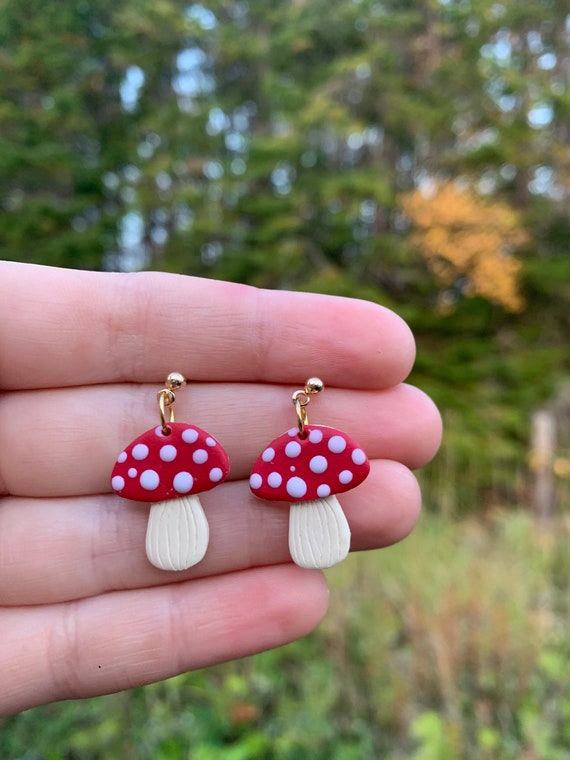 Mushroom Dangle Earrings | Polymer Clay Earrings | Handmade Earrings |  Hippie Earrings | Stainless Steel 