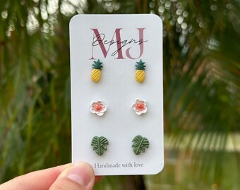 tropical stud pack | polymer clay stud earrings | stainless steel posts | hypoallergenic | nickel free | Vacation earrings