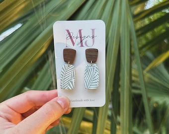 tropical foliage dangle | polymer clay earrings | stainless steel posts | hypoallergenic | nickel free | Vacation earrings