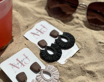 Fringe beach dangle  | polymer clay earrings | stainless steel posts | hypoallergenic | nickel free | Vacation earrings