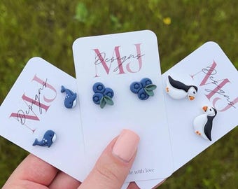 Newfoundland province earrings | floral earrings | handmade polymer clay earrings | 18k gold plated stainless steel ball post |