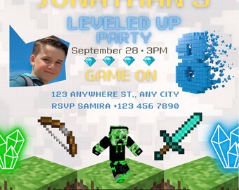 Minecraft Party Invitation Etsy France