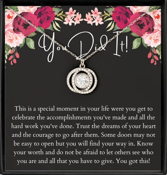 You Did It Message Card Necklace Gift for Her Congrats Gift