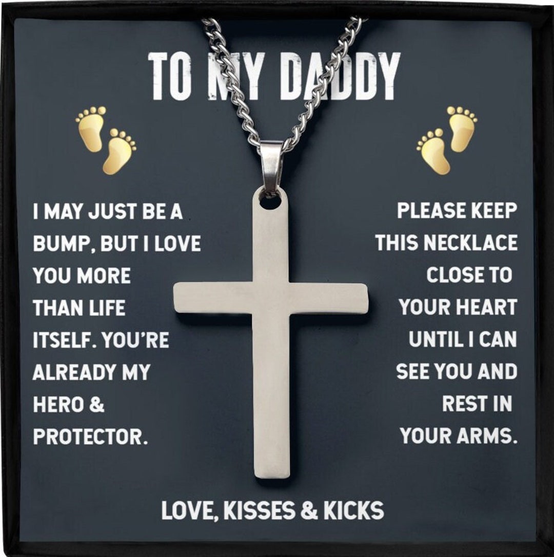 To My Daddy Message Card Necklace Gift for Him Brass Cross Pendant black or Silver With Gift Box Etsy