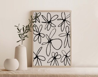 Black Abstract Flower Art Print, Black and White Abstract Art, Printable Art, Gallery Wall Art, Minimal Prints, Modern wall art 2x3 Ratio