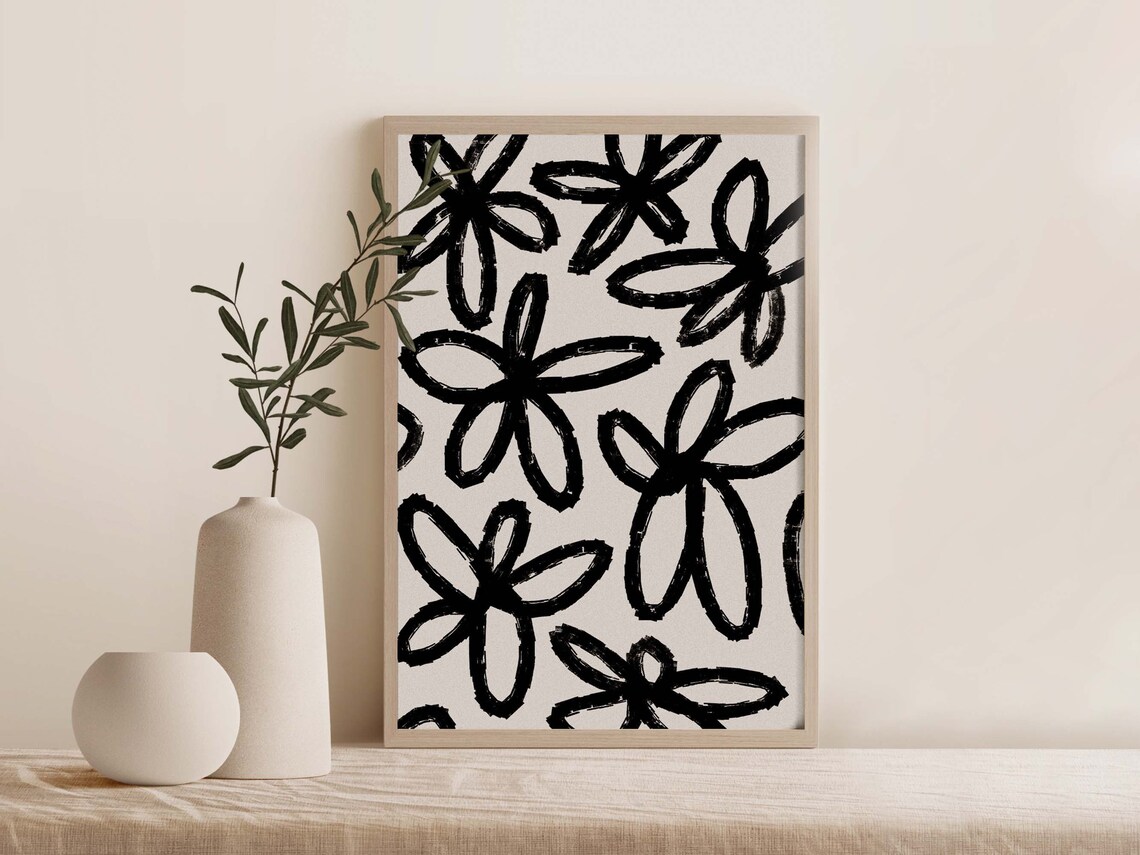 Black Abstract Flower Art Print, Black and White Abstract Art ...