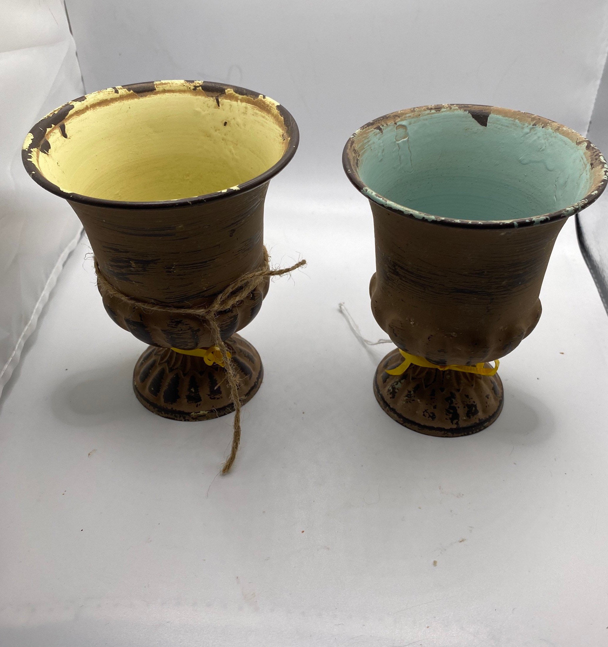 Vintage Goblets Tin Chalk Painted Rustic Shabby Chic Goblets Etsy