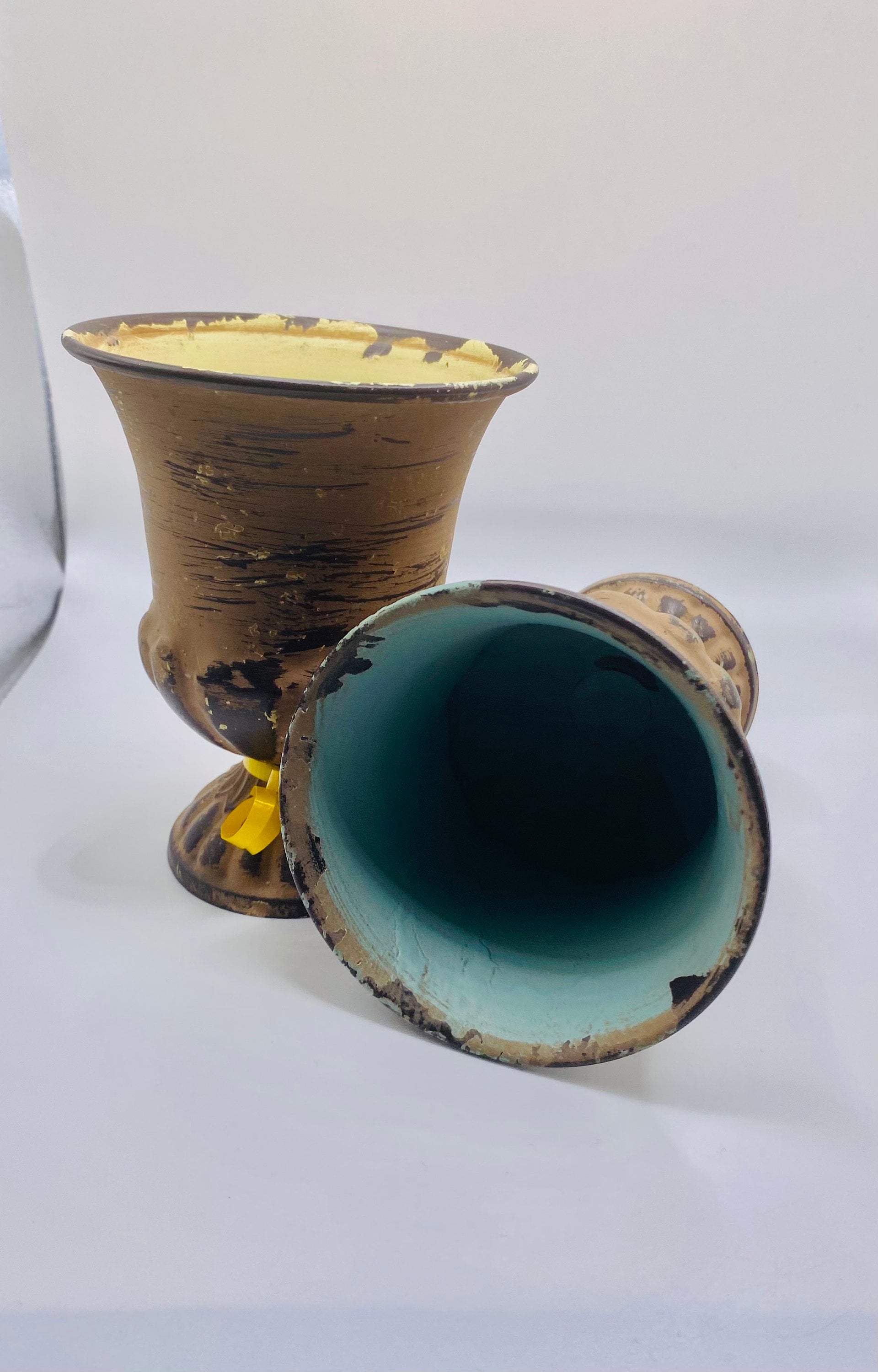 Vintage Goblets Tin Chalk Painted Rustic Shabby Chic Goblets Etsy