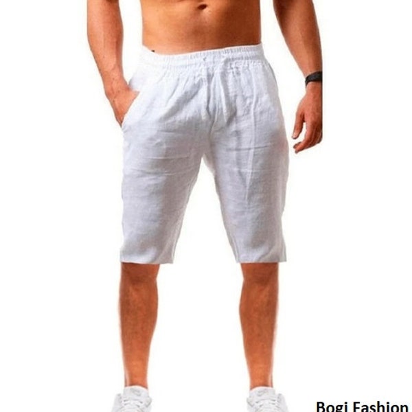 Kurze Leinen- und Baumwollhose für Männer, atmungsaktive Leinenhose, perfekte Männerhose, Freizeitkleidung, Herrenmode, Größe S-3XL