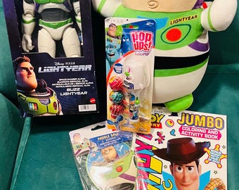 Toy Story Buzz Lightyear bundle   , Buzz action figure and squishmallow ,  Buzz lollipop , color book , paddle ball .Makes a great gift !
