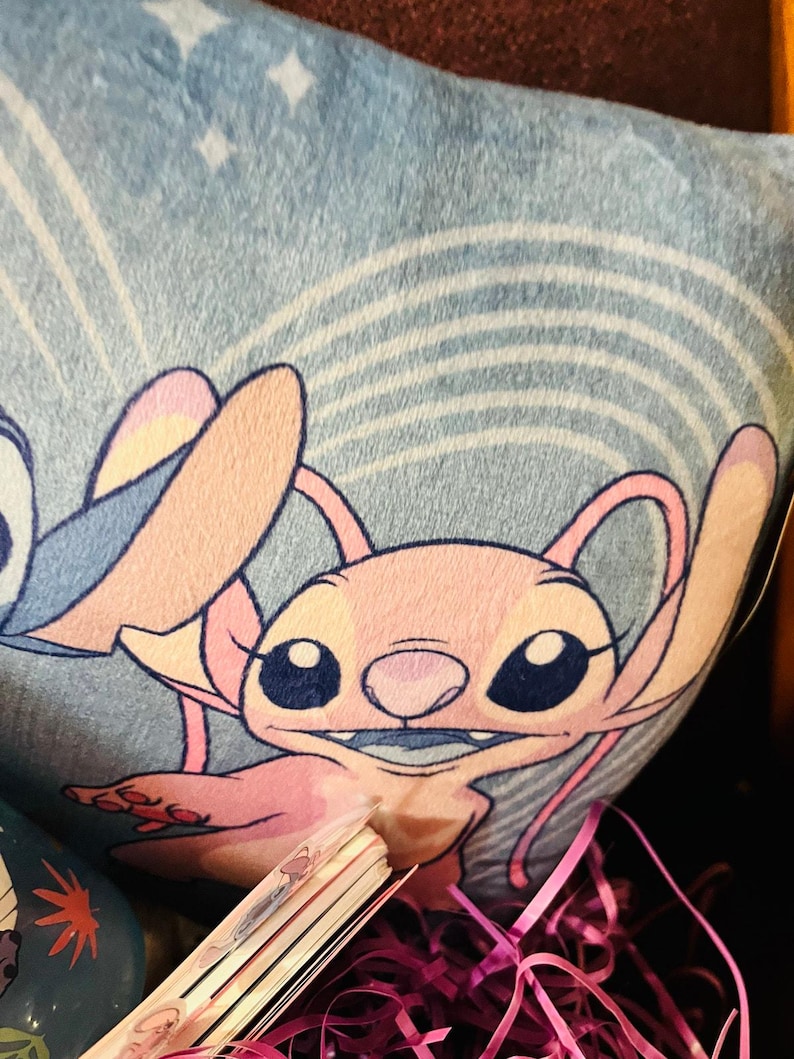 Stitch and Angel adorable bundle 40 by 50 baby throw Matching pillow Angel plush image 7