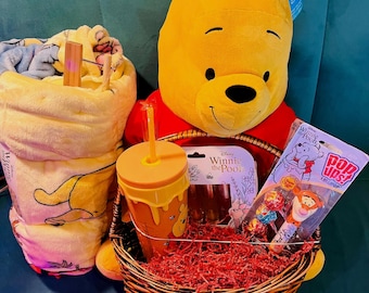 Paquete de manta de oso Pooh con personajes de otoño de 50 x 70. Oso Pooh grande de peluche, recipiente para bebidas "me conquistaste con cariño", set de aceite labial de miel