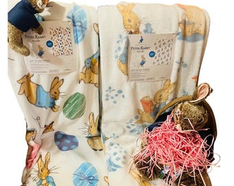 Peter Rabbit Easter bundle two throws 50 by 70 Peter Rabbit basket and clip